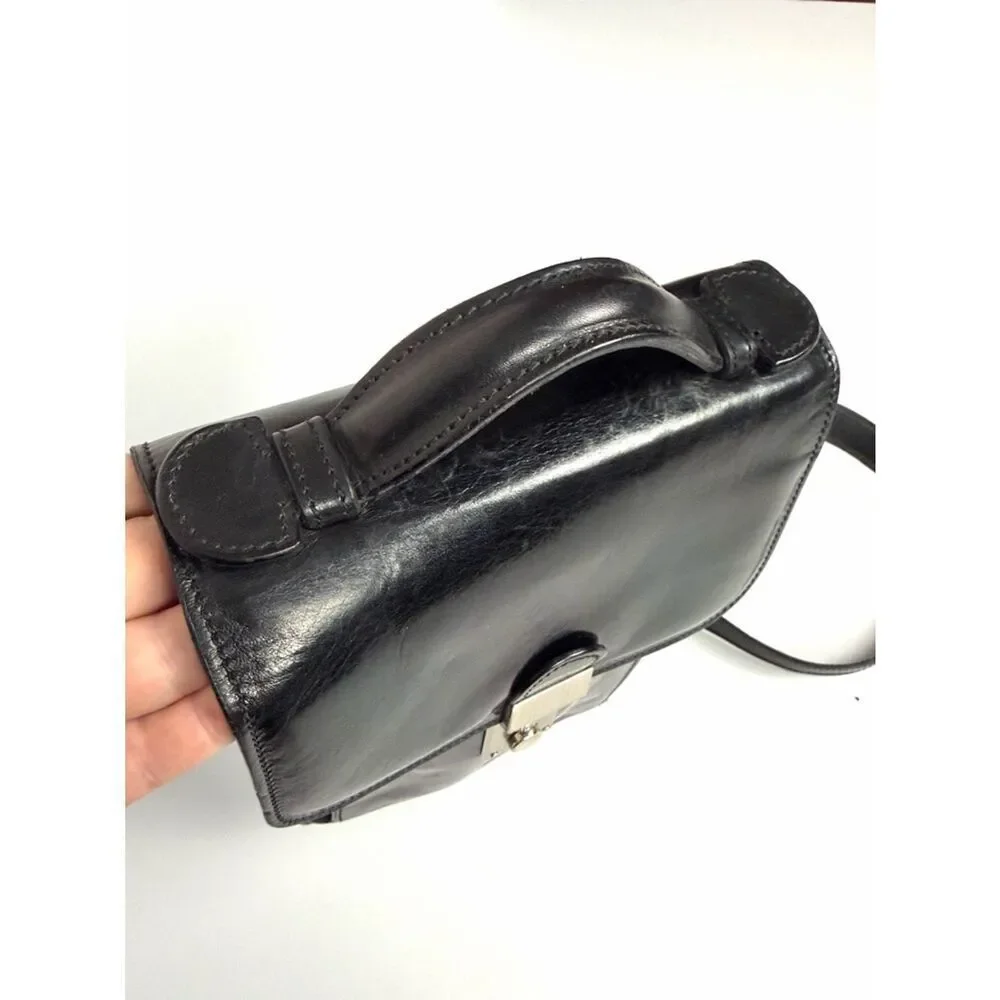 L.A.P.A. Florence Black Leather Vertical Briefcase  Italy Combination Lock